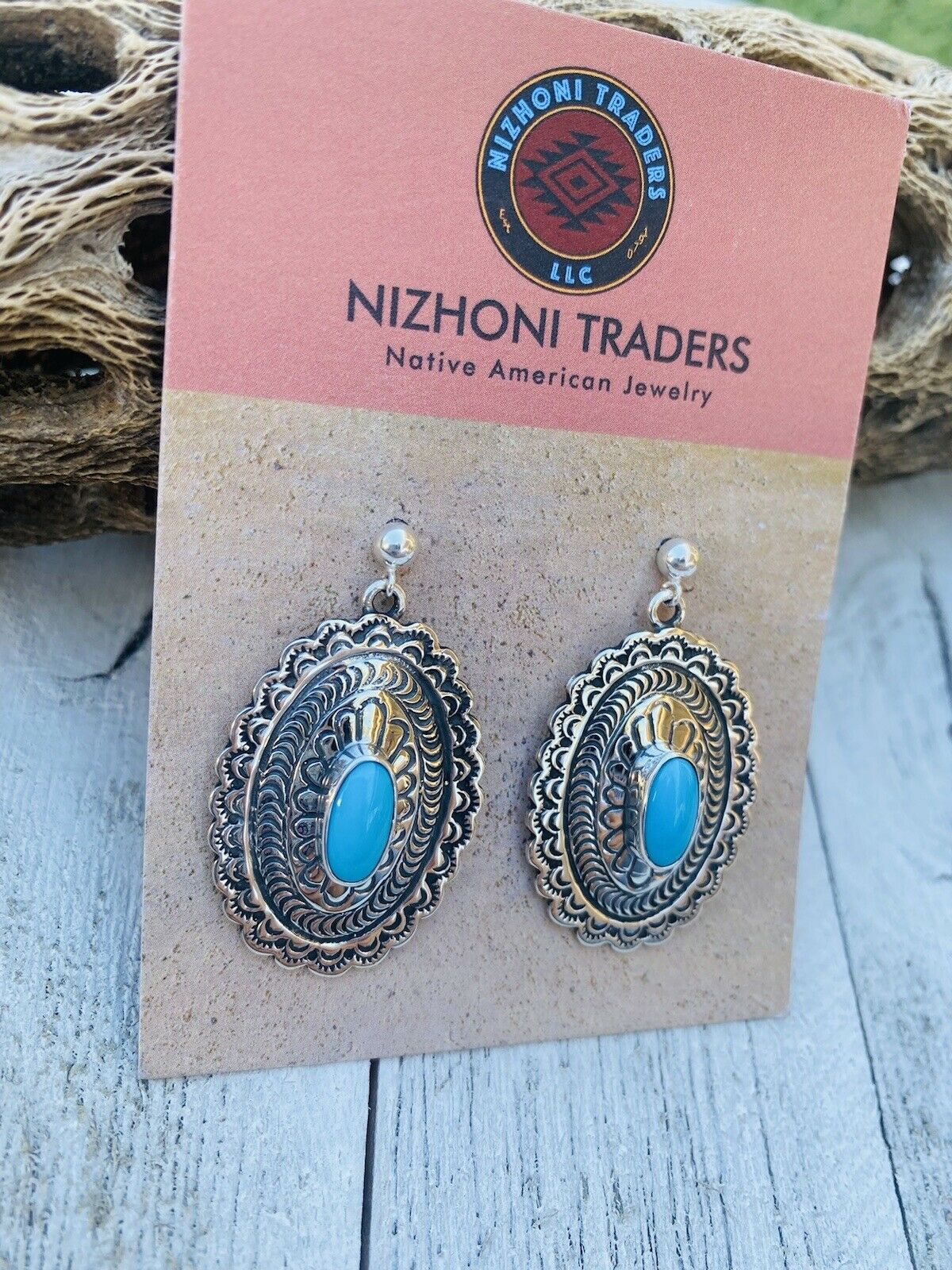 Handcrafted Sterling Silver & Turquoise Hand Stamped Dangle Earrings