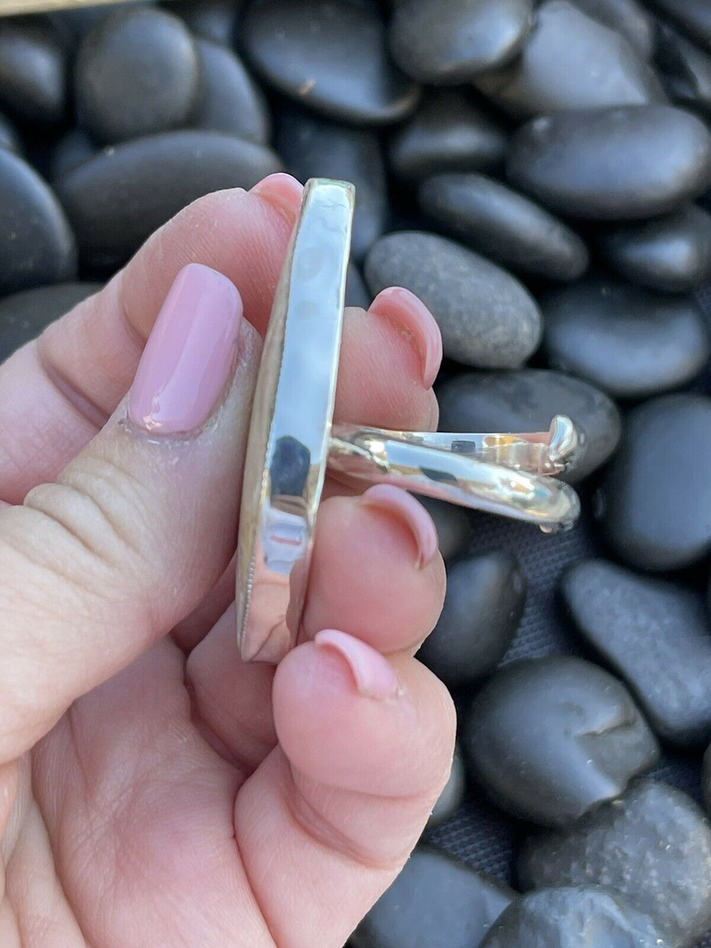 Handcrafted Fossilized Coral & Sterling Silver Adjustable Ring Signed