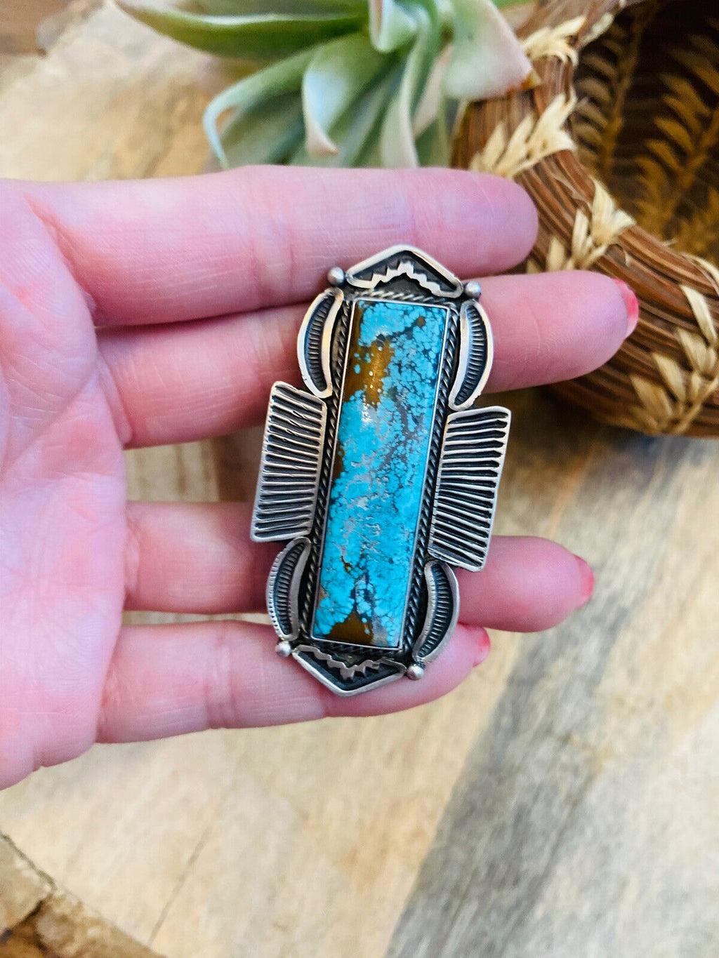 Handcrafted Royston Turquoise & Sterling Silver Ring Size 8.5