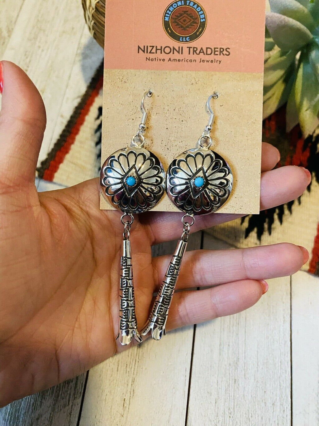 Handcrafted Turquoise & Sterling Silver Concho Dangle Earrings