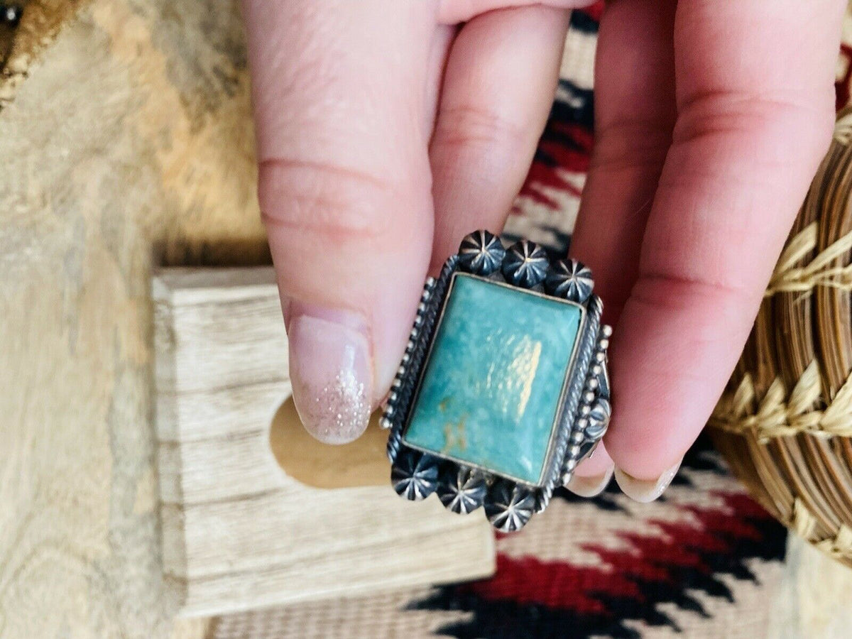 Handcrafted Royston Turquoise & Sterling Silver Ring Size 12