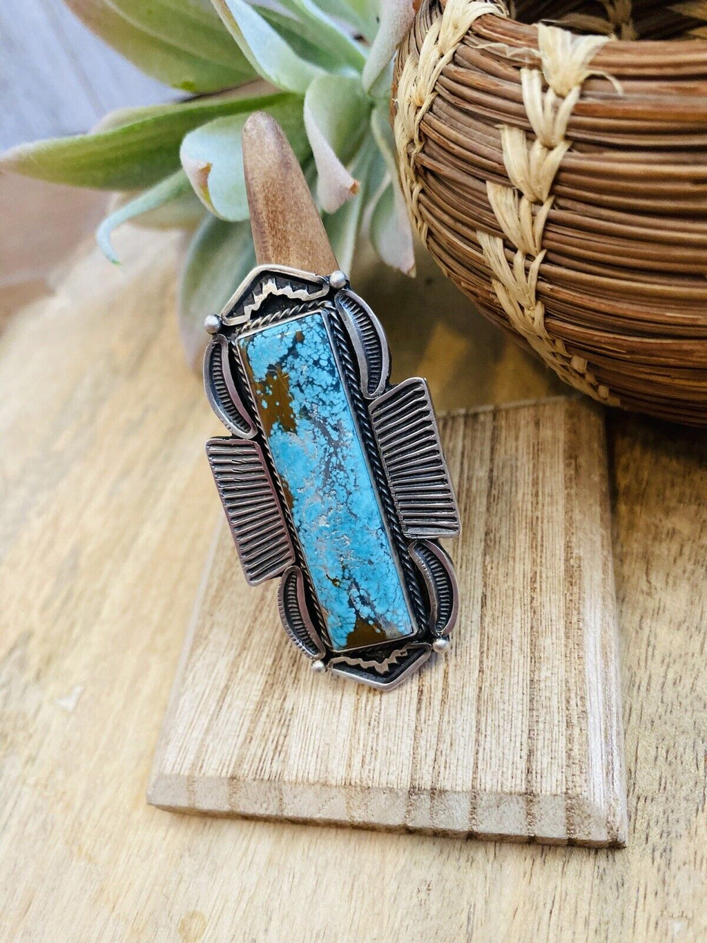 Handcrafted Royston Turquoise & Sterling Silver Ring Size 8.5