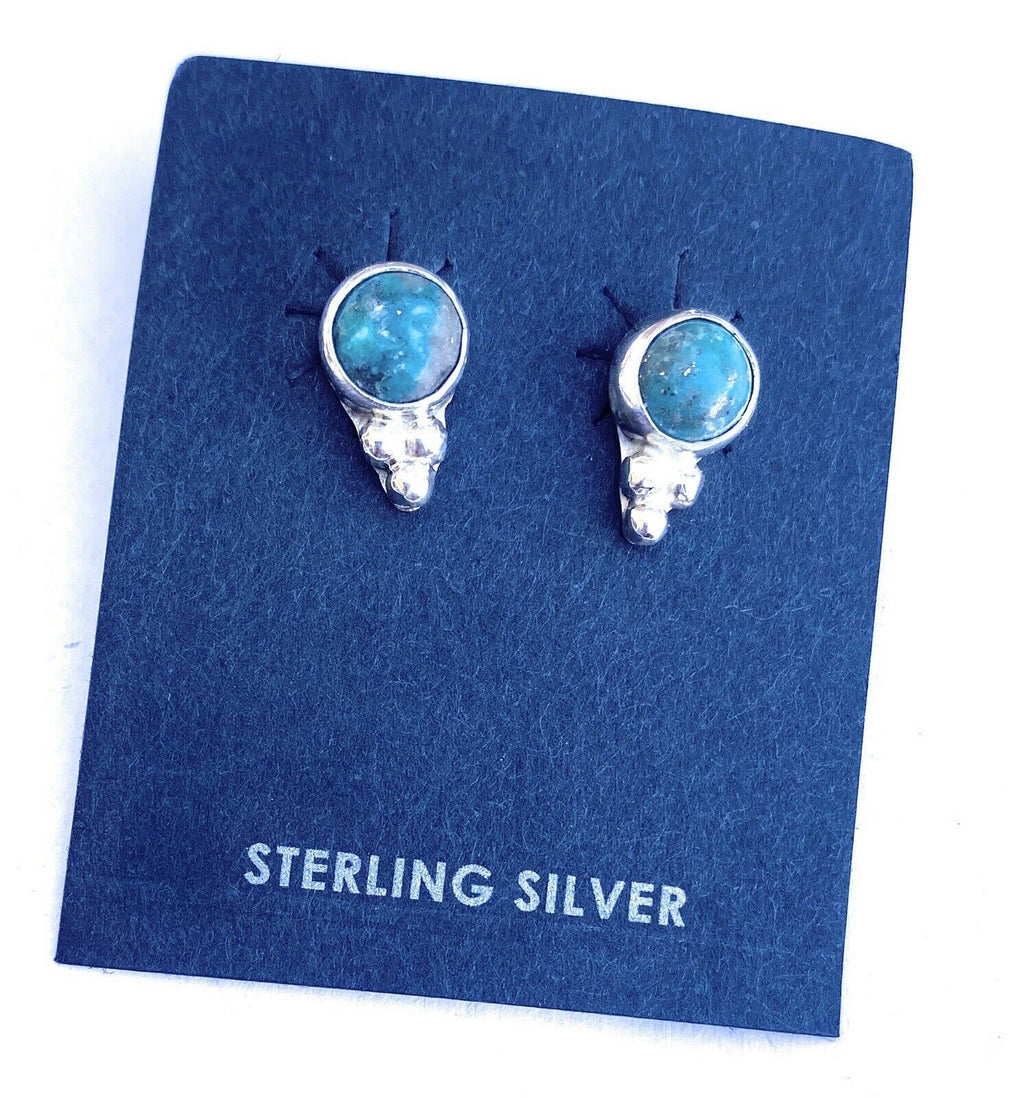 Handcrafted Sterling Silver And Turquoise Stud Earrings Signed