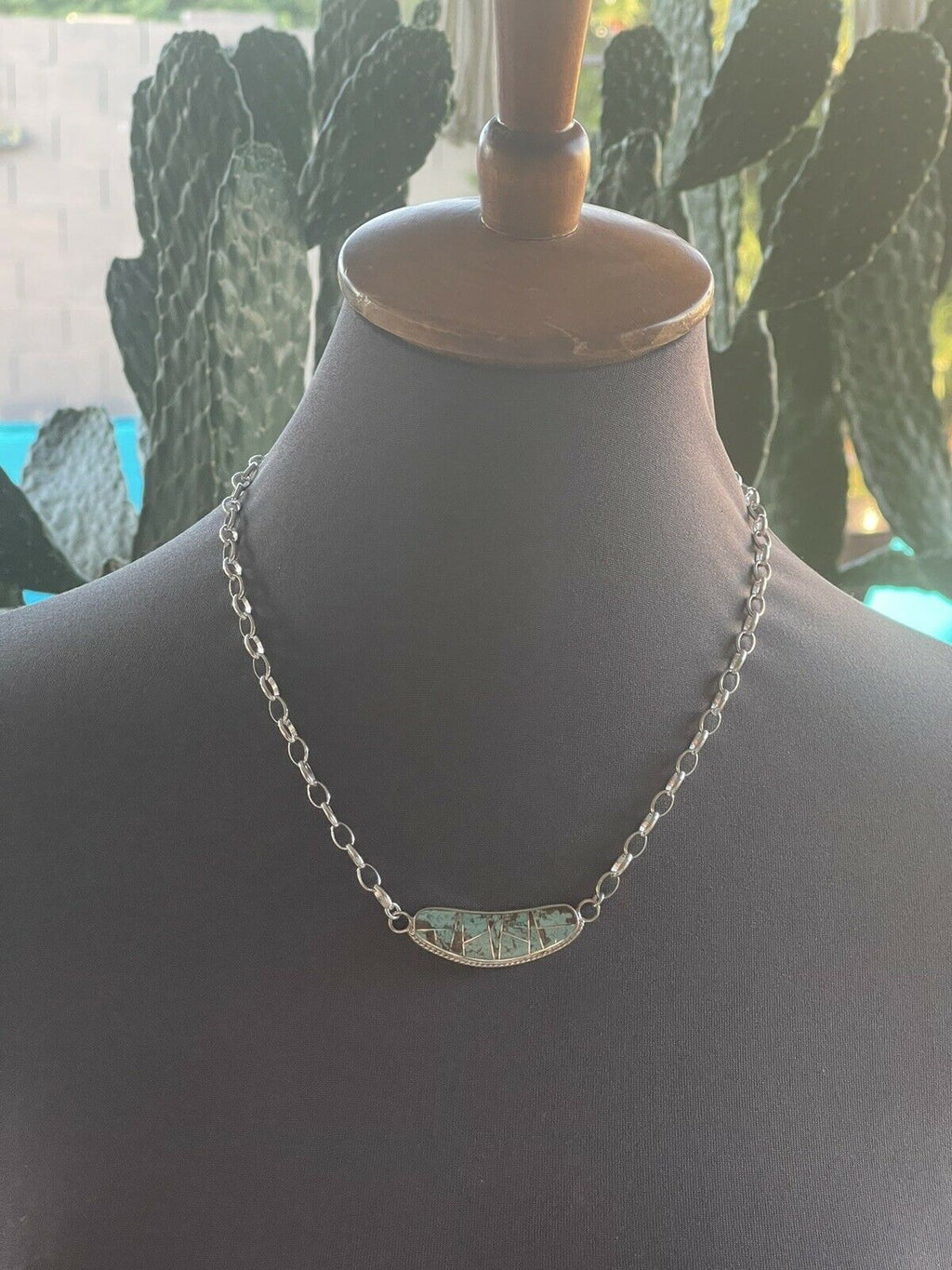 Handcrafted Sterling Silver & Turquoise Inlay Sleek Pendant Necklace