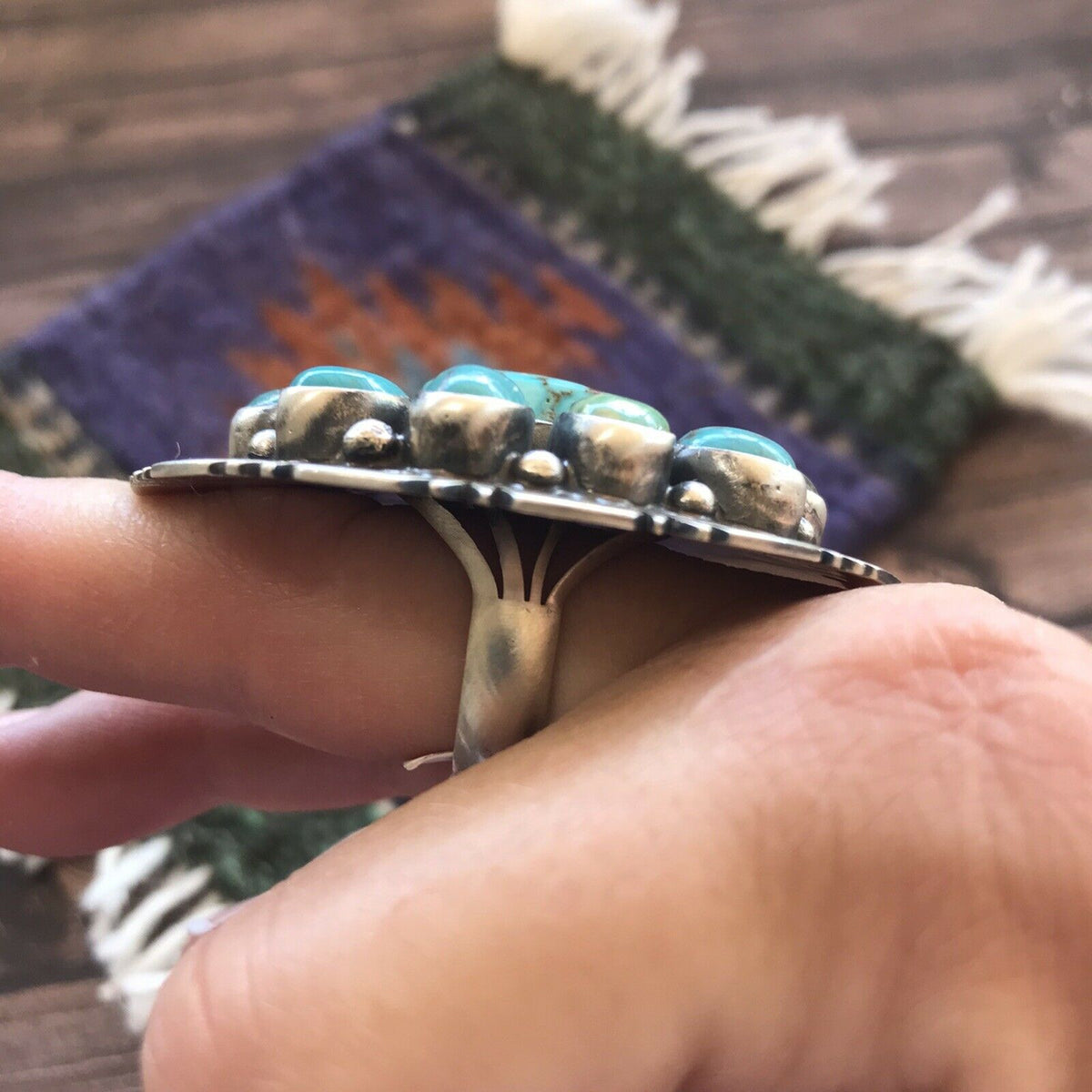 Handcrafted Cluster Multi Turquoise &  Sterling Silver Ring Size 6.5