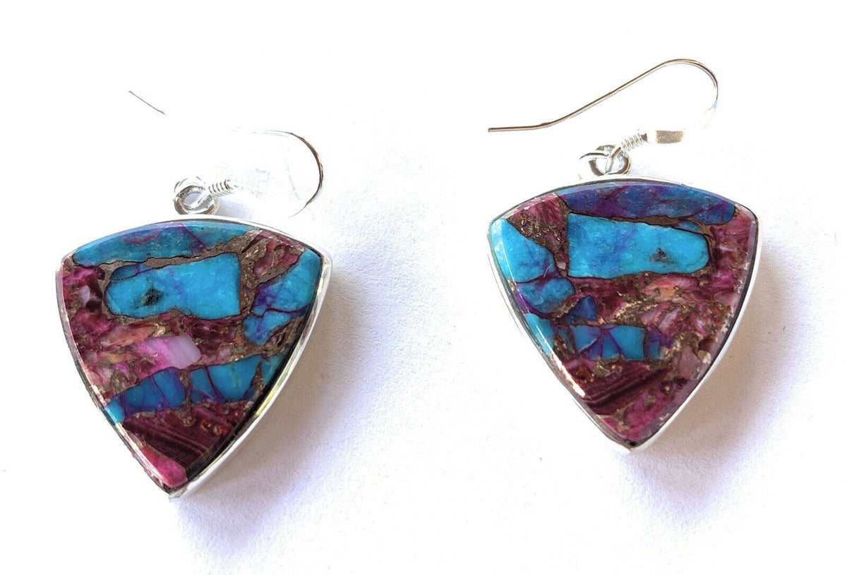 Handcrafted Pink Dream Mohave & Sterling Silver Slice of Pie Dangle Earrings
