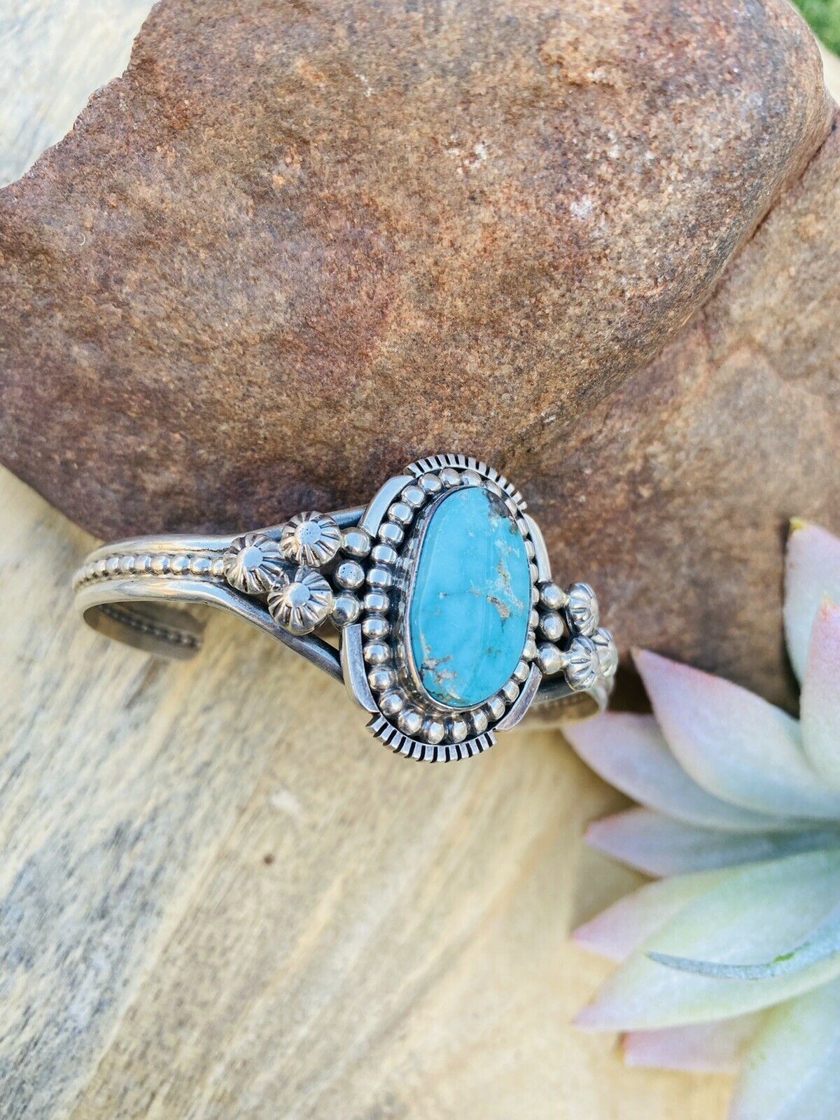 Handcrafted Sterling Cuff & Turquoise Cuff Bracelet Signed