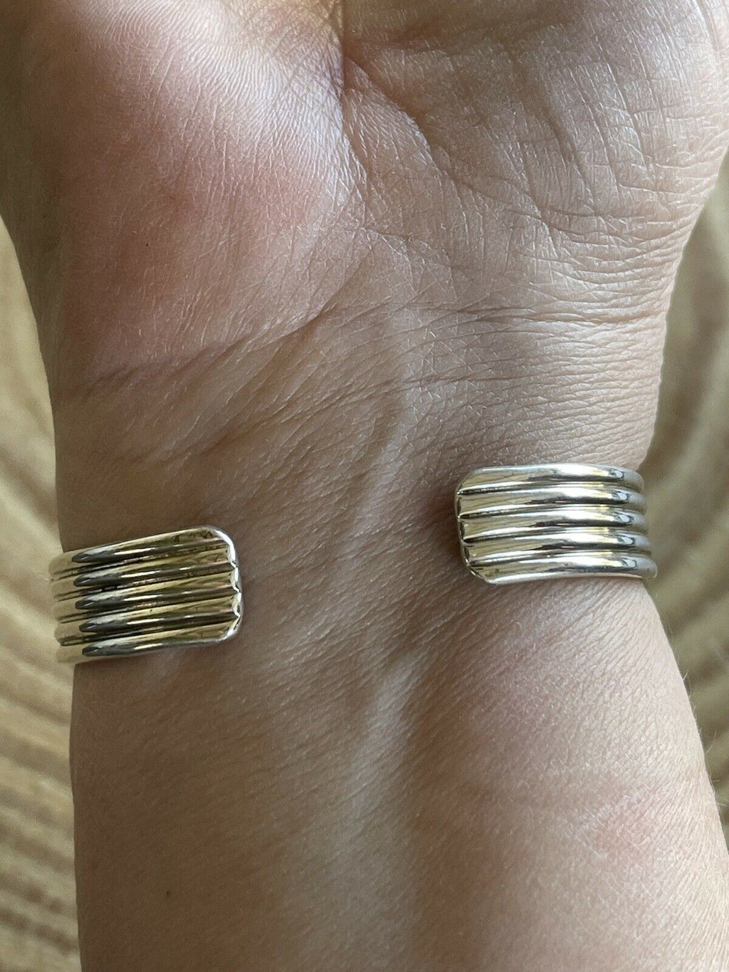 Handcrafted Sterling Silver & Number 8 Turquoise Signed Lined Cuff Signed
