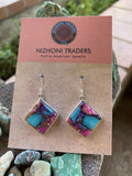 Handcrafted Pink Dream Mohave & Sterling Square Delight Dangle Earrings