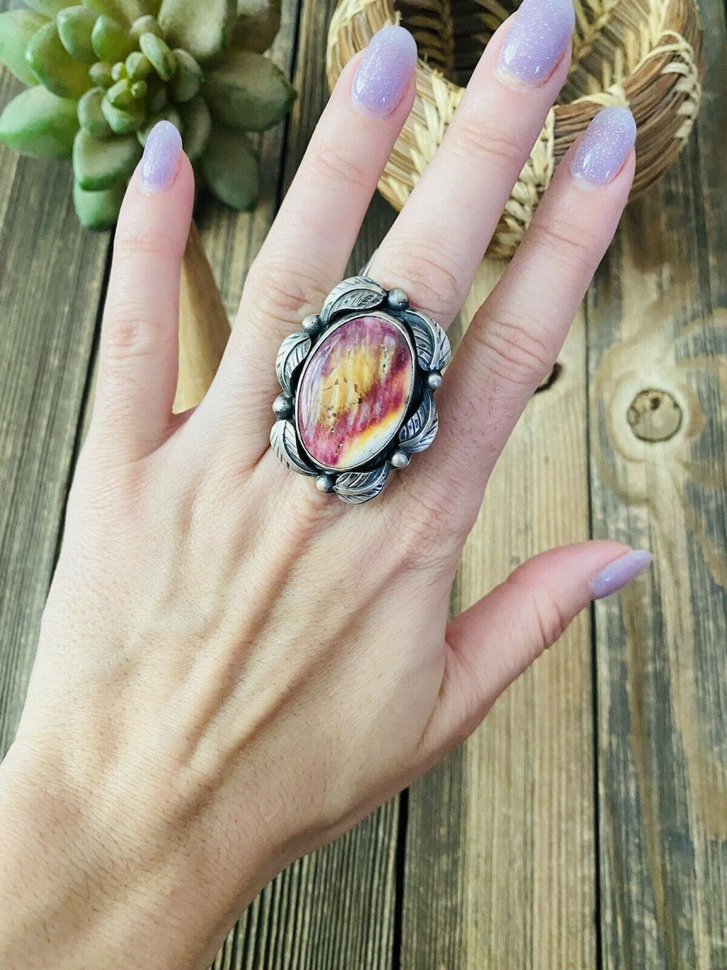 Handcrafted Beautiful Purple Spiny & Sterling Silver Ring Size 6 By Betta Lee