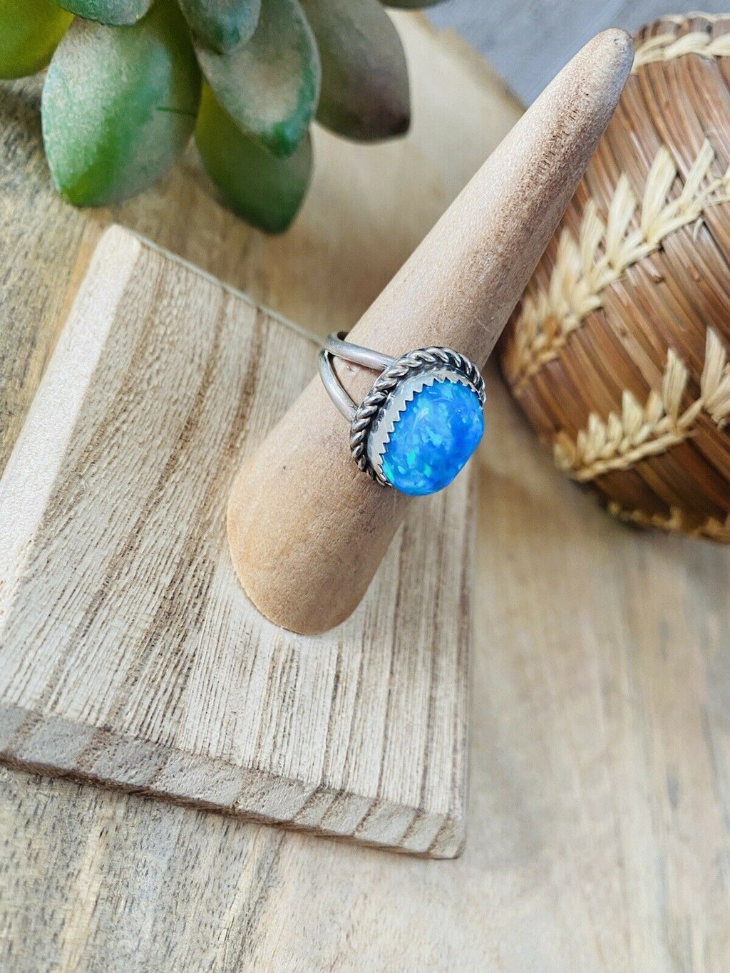 Handcrafted Sterling Silver & Blue Opal Ring