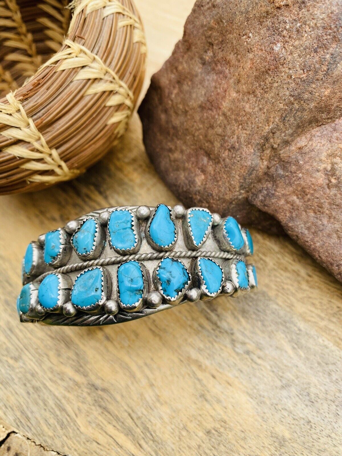 Handcrafted Vintage Turquoise & Sterling Silver Cuff Bracelet /