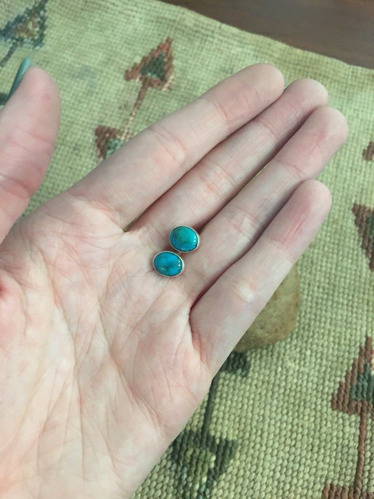 Handcrafted Beautiful Turquoise And Sterling Silver Post Stud