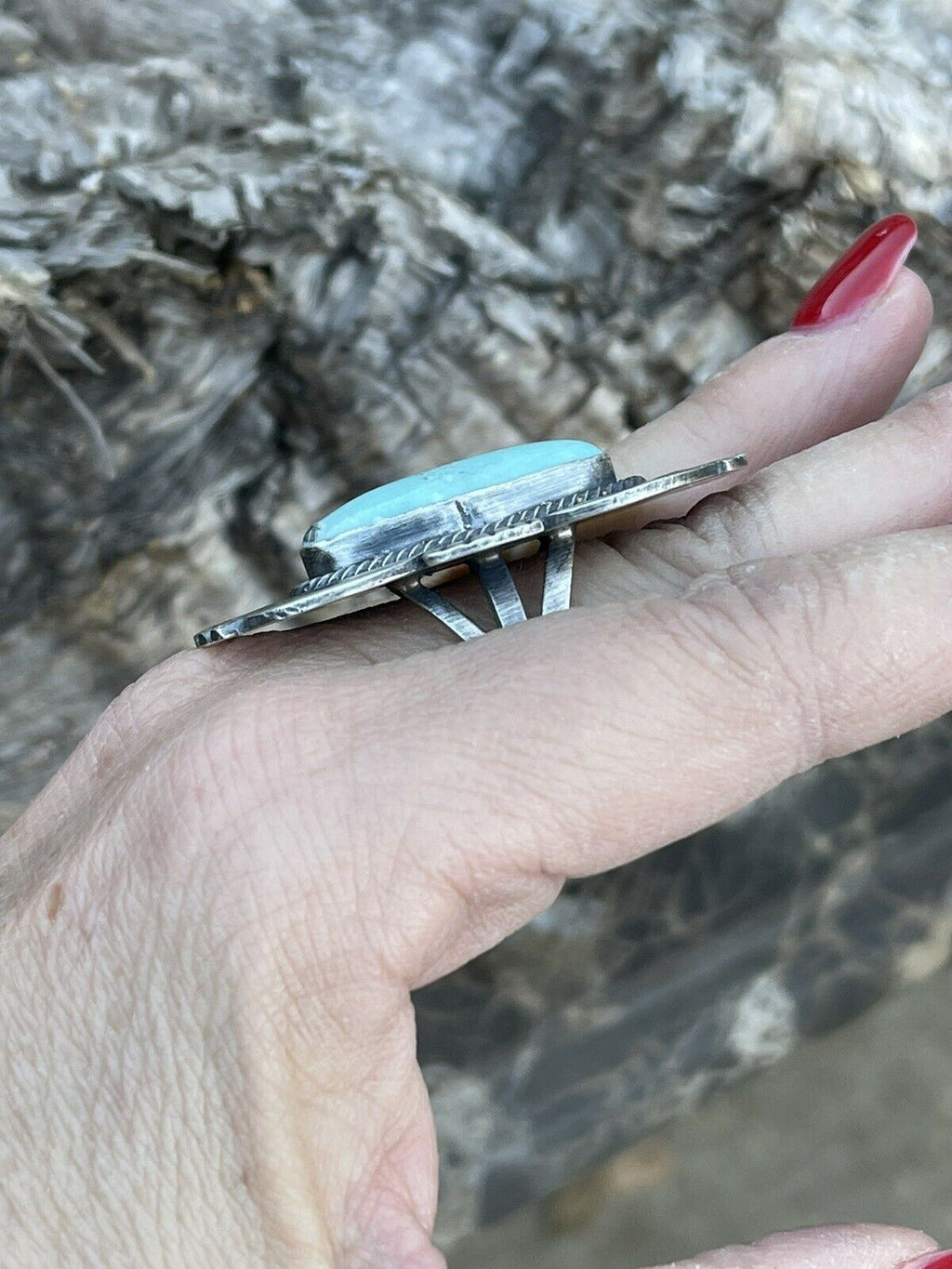 Handcrafted Sterling Silver Turquoise Nouveau￼ Statement Ring Sz 8