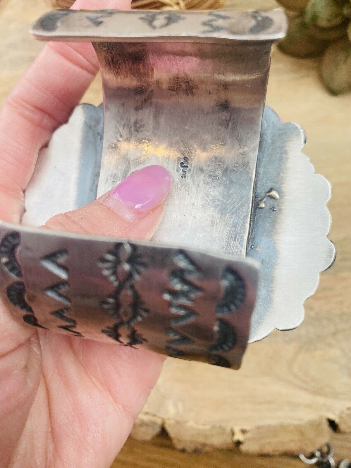 Handcrafted Orange Spiny, Turquoise & Sterling Silver Cuff Bracelet Signed /