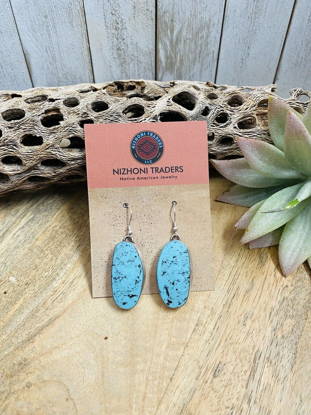 Handcrafted Kingman Turquoise & Sterling Silver Dangle  Earrings Signed
