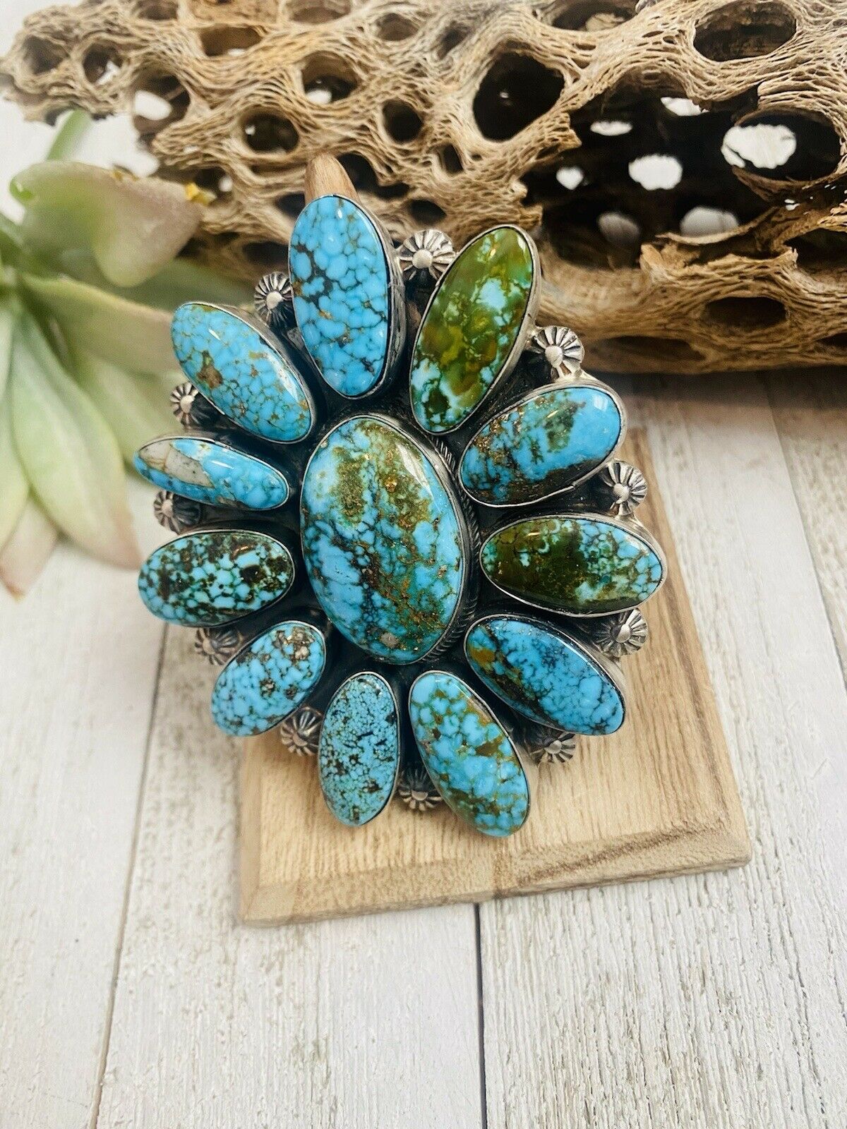 Handcrafted Kingman Web Turquoise & Sterling Silver Ring Size 9 By Kathleen Chavez