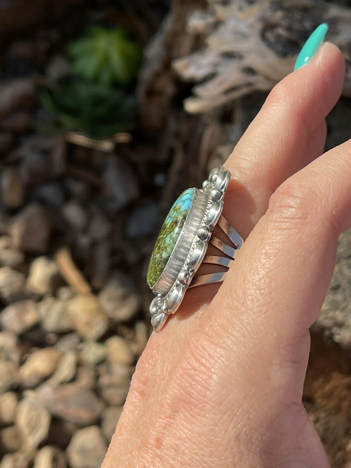 Sterling Silver Turquoise Statement Ring Size 6.5