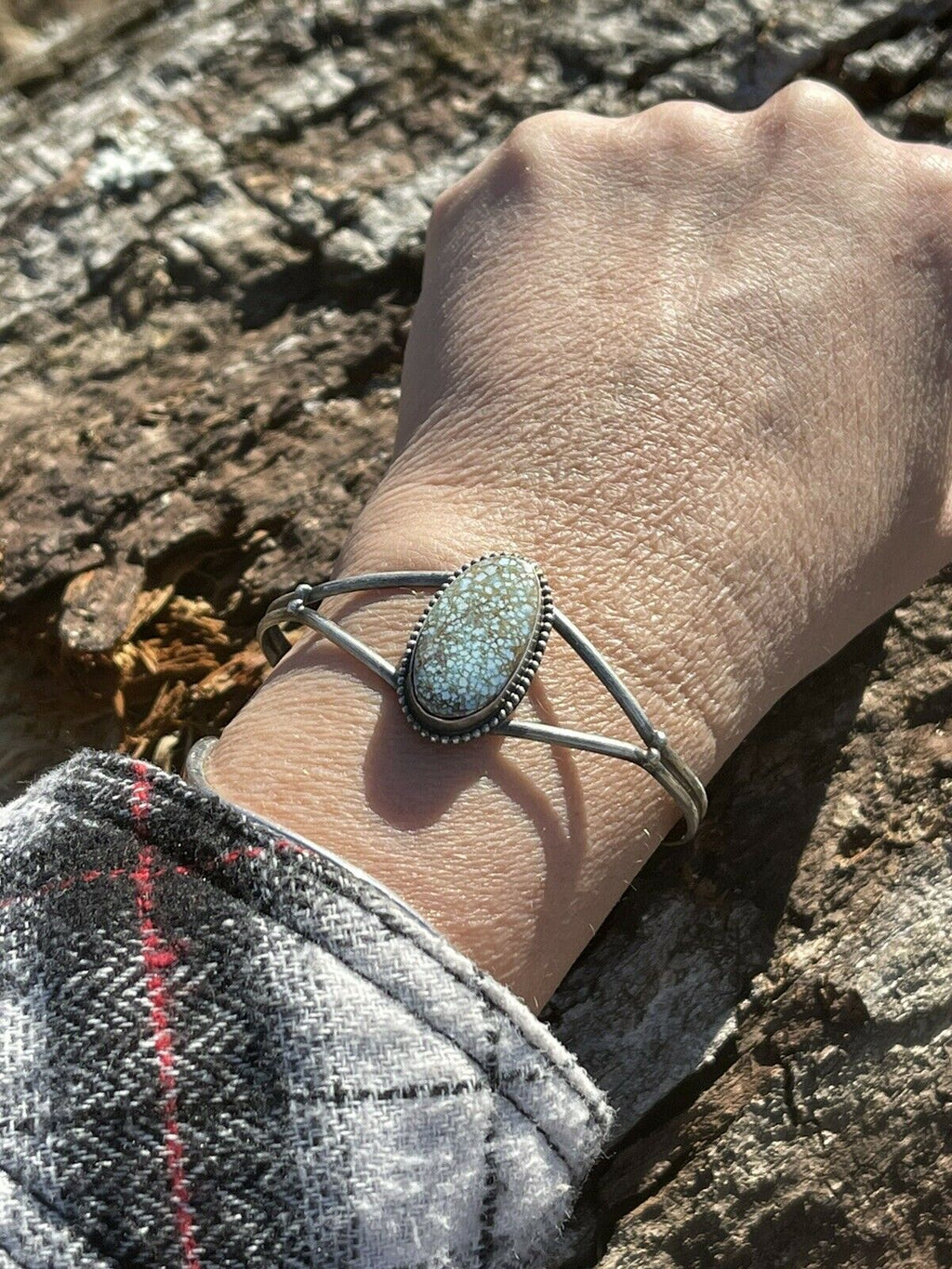 Handcrafted Sterling Silver & Number 8 Turquoise Signed Cuff Signed S.Cooke