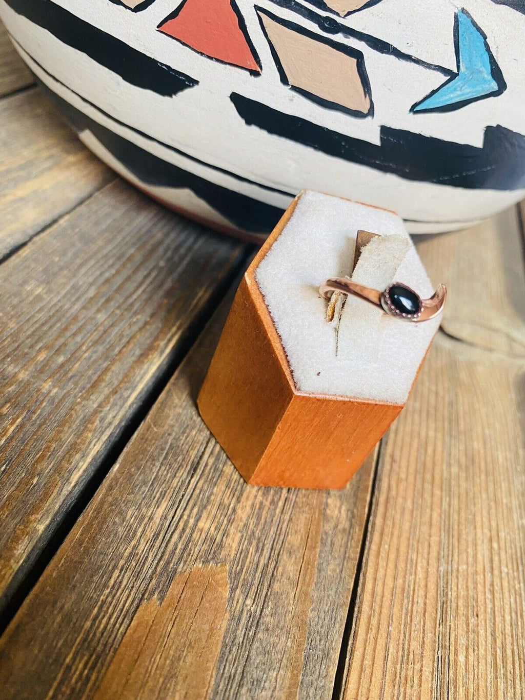 Handcrafted Copper Over Sterling Onyx Ring Size 6