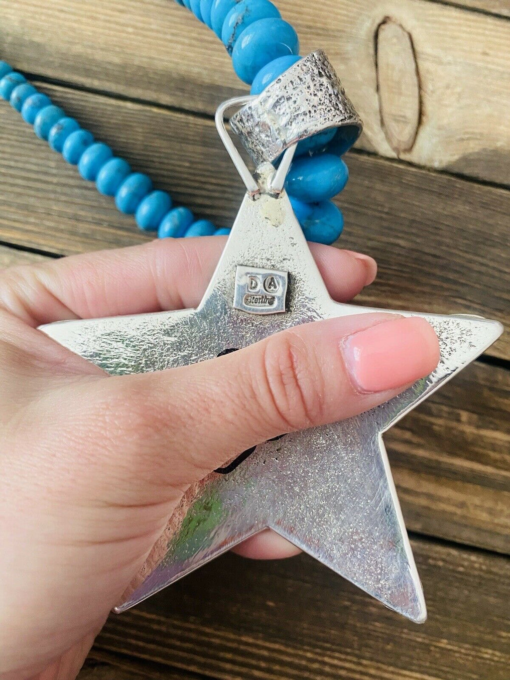 Handcrafted Turquoise & Sterling Silver Tufa Cast Star Beaded Necklace