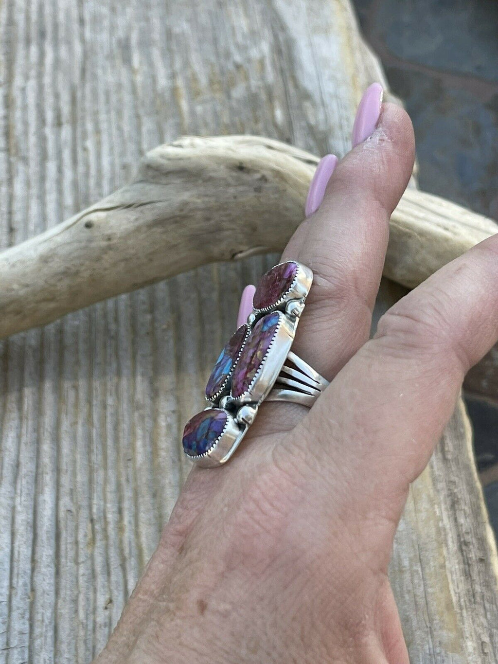 Handcrafted 4 stone Pink Dream Mohave & Sterling Silver Ring Size 6