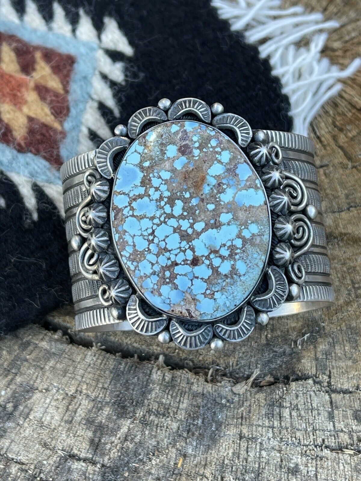 Handcrafted Sterling Silver & Number 8 Turquoise Signed Cuff Signed