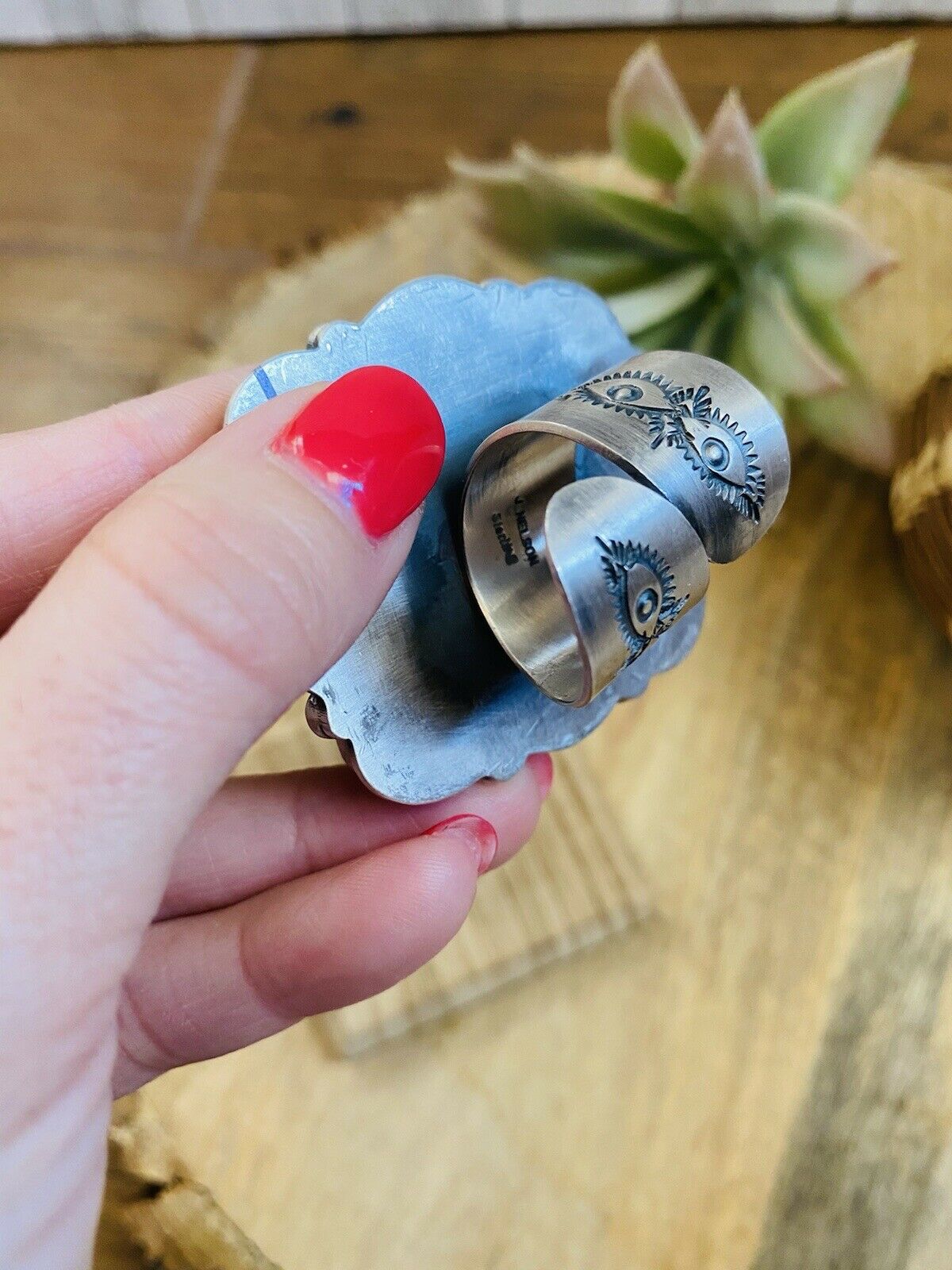Handcrafted Kingman Turquoise & Sterling Silver Adjustable Ring Signed