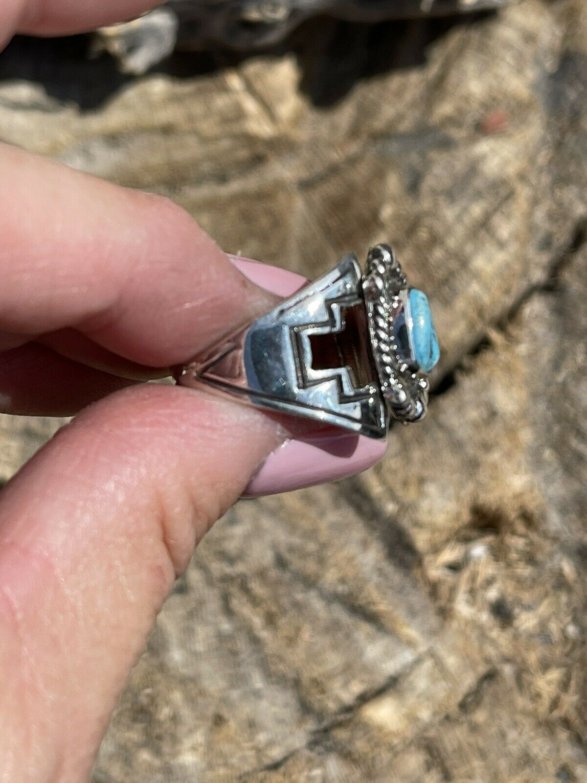 Handcrafted Turquoise And Sterling Silver Adjustable Ring