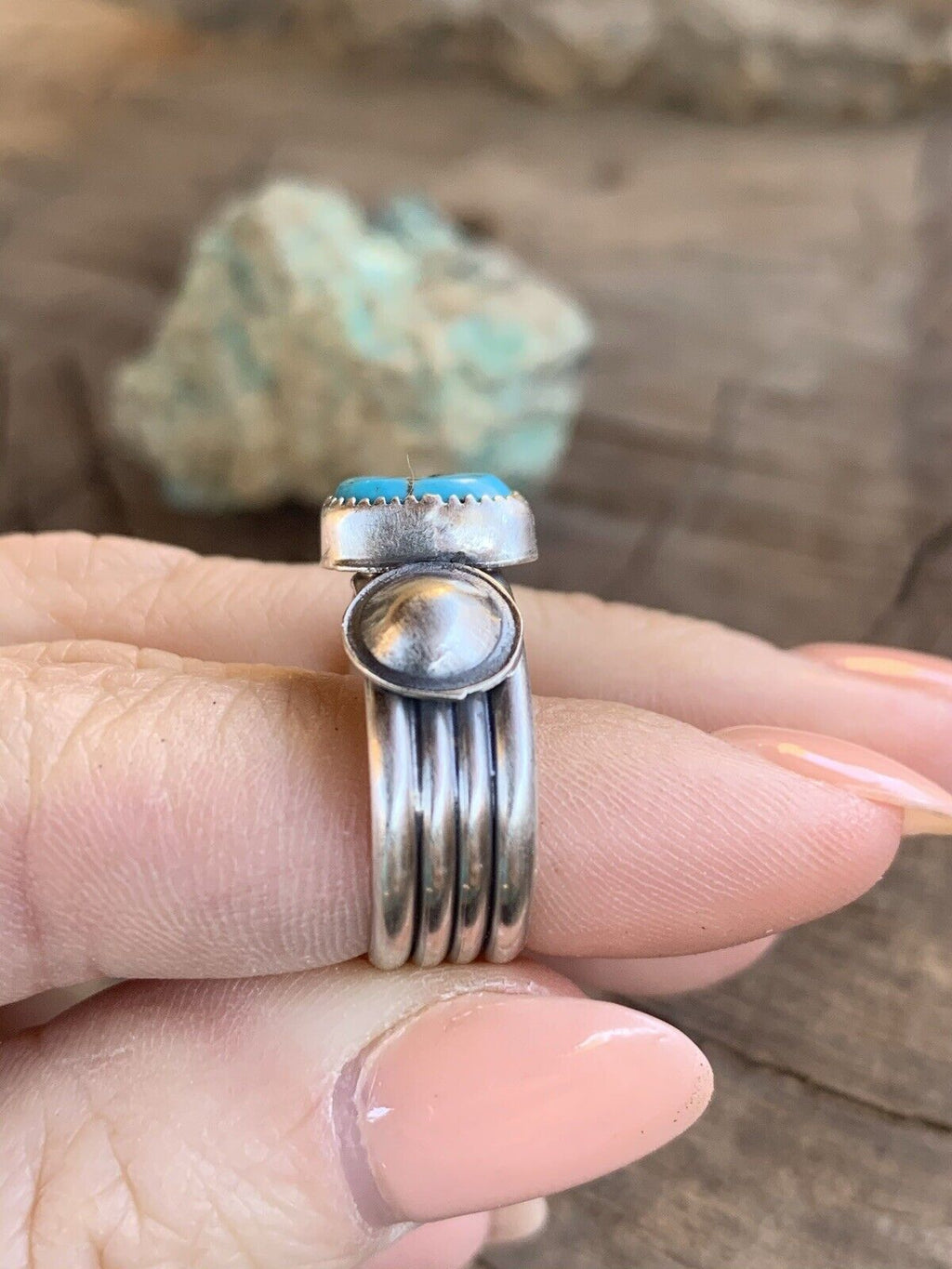 Handcrafted Turquoise & Sterling Silver 4 Row Ring
