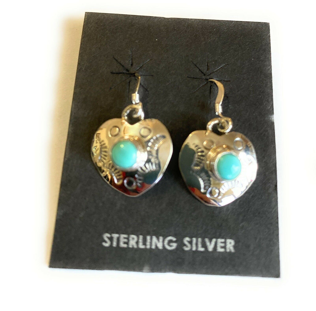 Handcrafted Sterling Silver Turquoise Heart Dangle Earrings