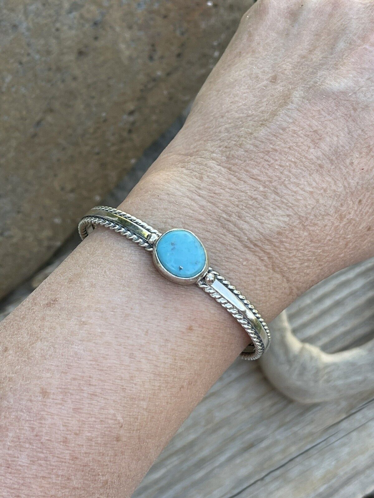 Sterling Silver Kingman Turquoise Stacker Cuff Bracelet