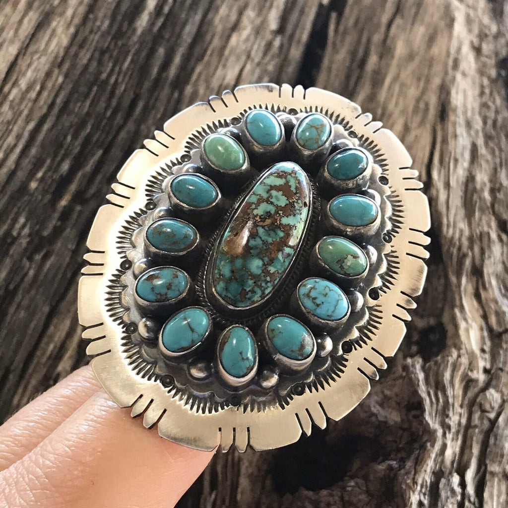 Handcrafted Cluster Multi Turquoise &  Sterling Silver Ring Size 6