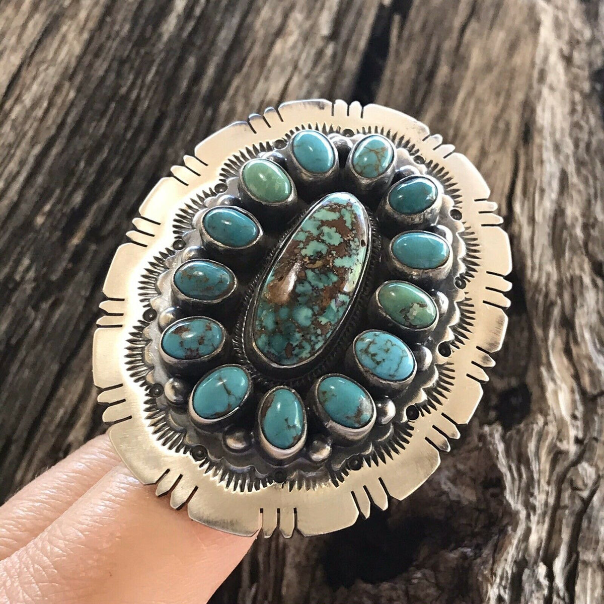Handcrafted Cluster Multi Turquoise &  Sterling Silver Ring Size 6