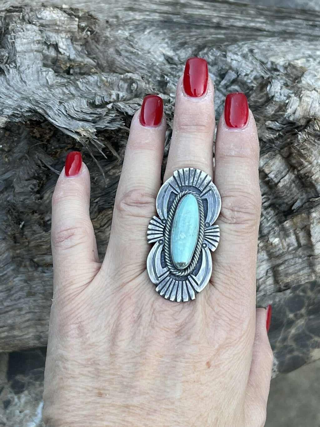 Handcrafted Sterling Silver Turquoise Nouveau￼ Statement Ring Sz 8