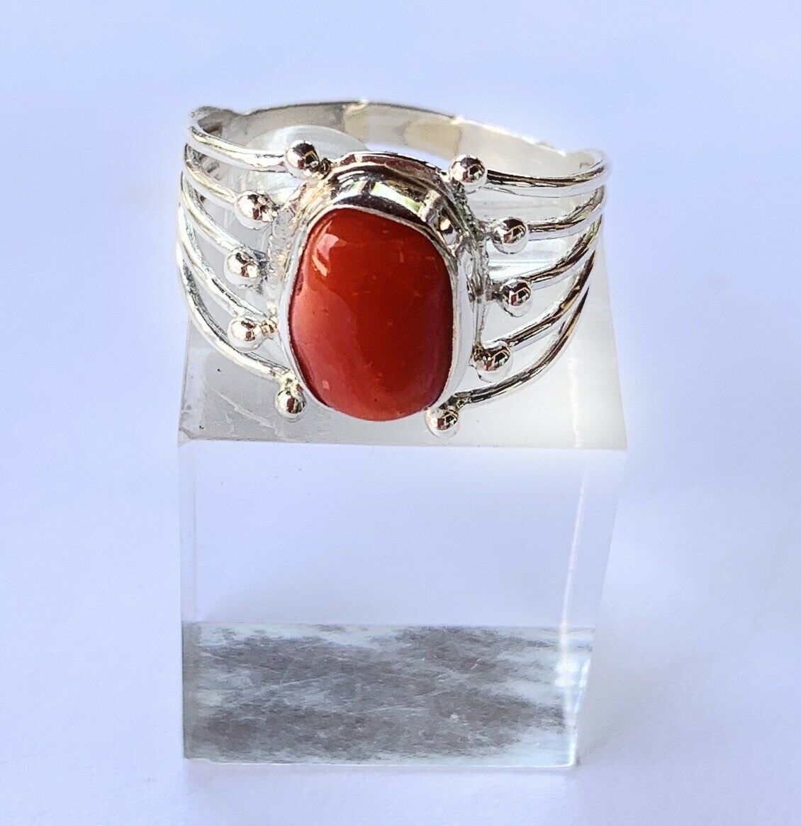 Handcrafted Natural Coral & Sterling Silver Ring