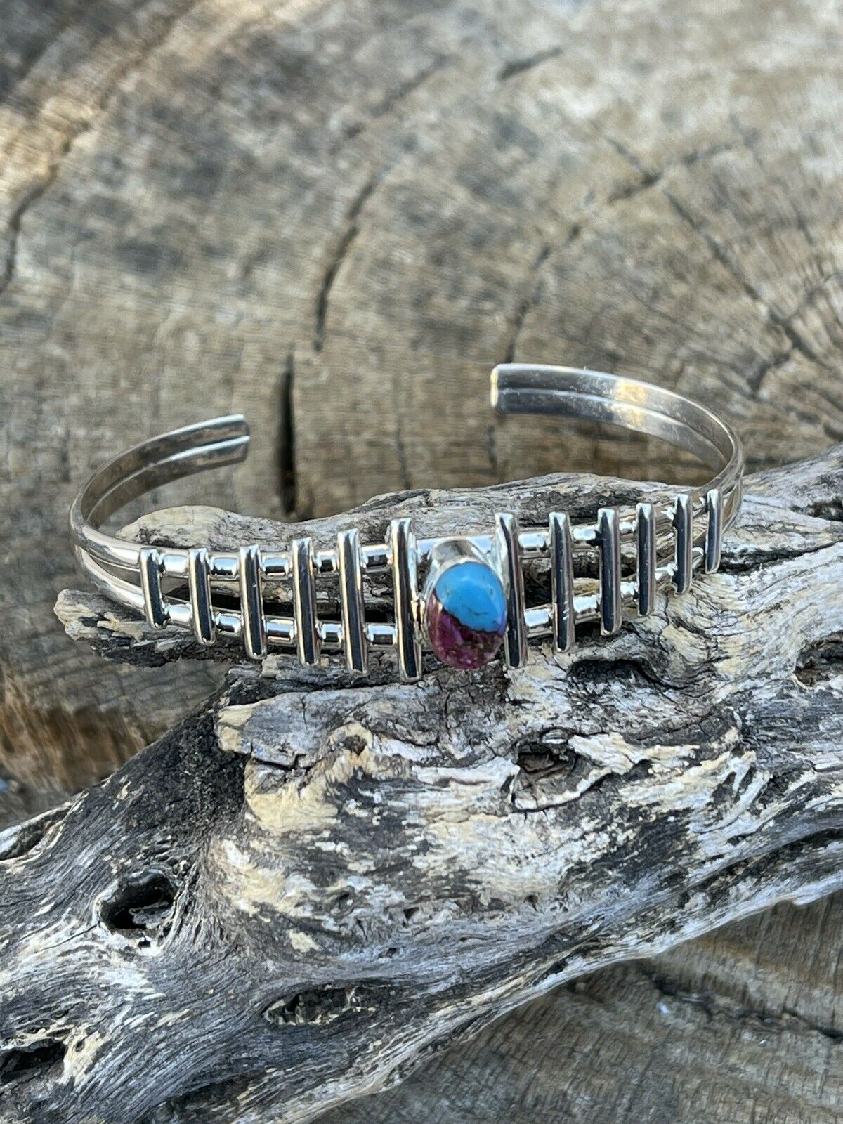 Handcrafted Pink Dream Mohave Sterling Silver Cuff Bracelet Signed