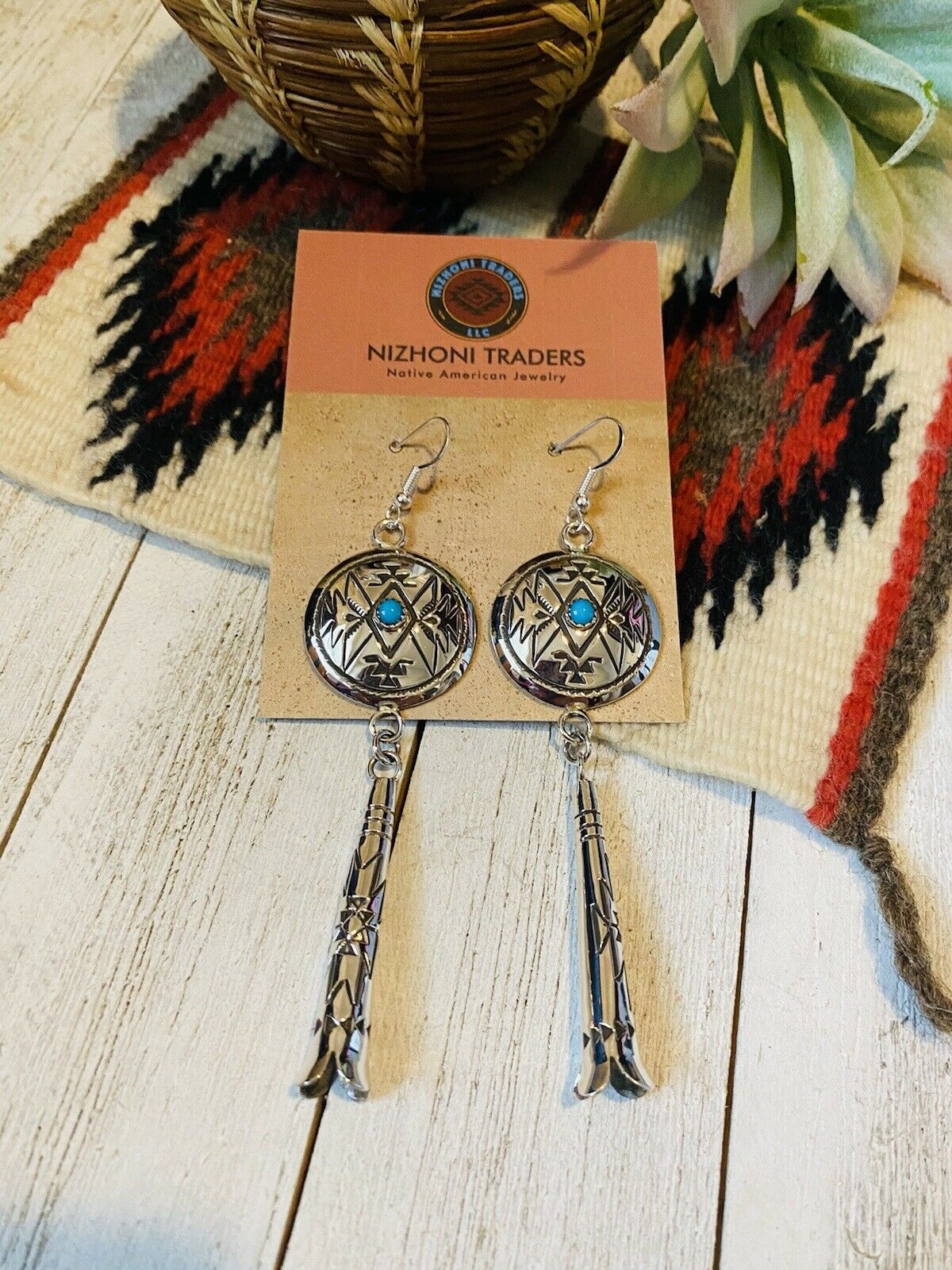 Handcrafted Turquoise & Sterling Silver Concho Dangle Earrings