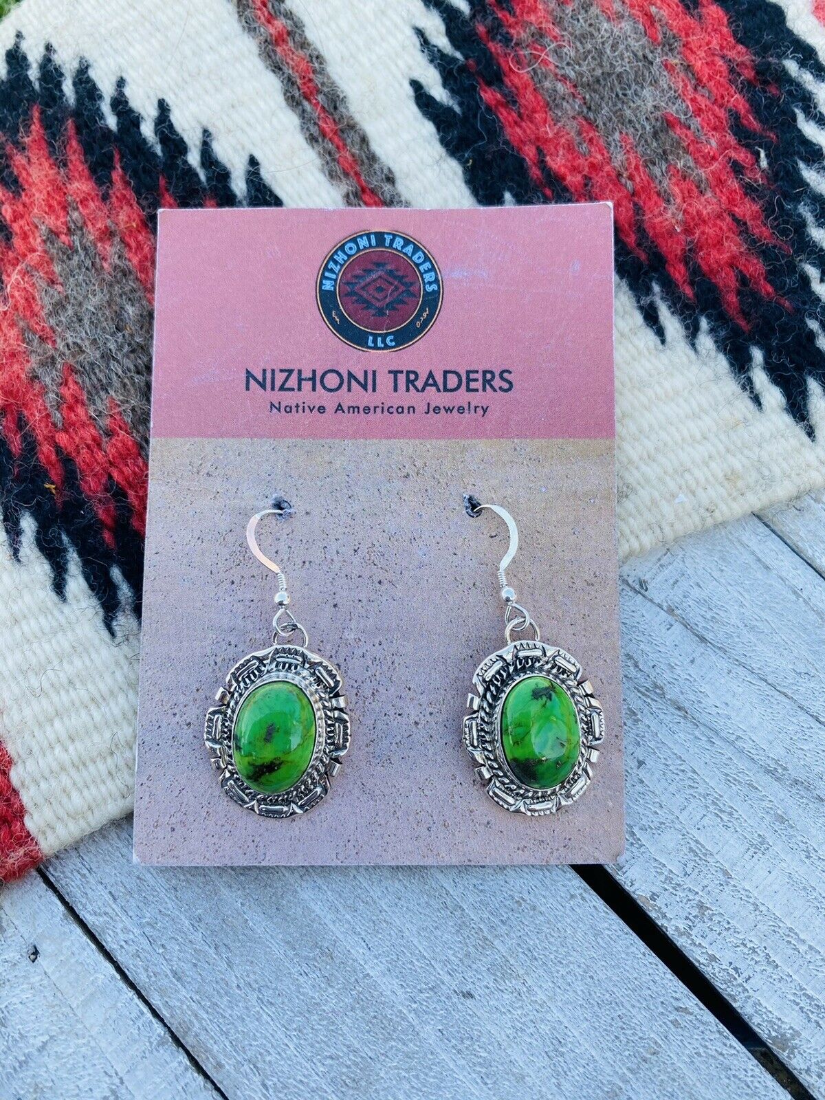 Handcrafted Sterling Silver Gaspeite Dangle Earrings Signed