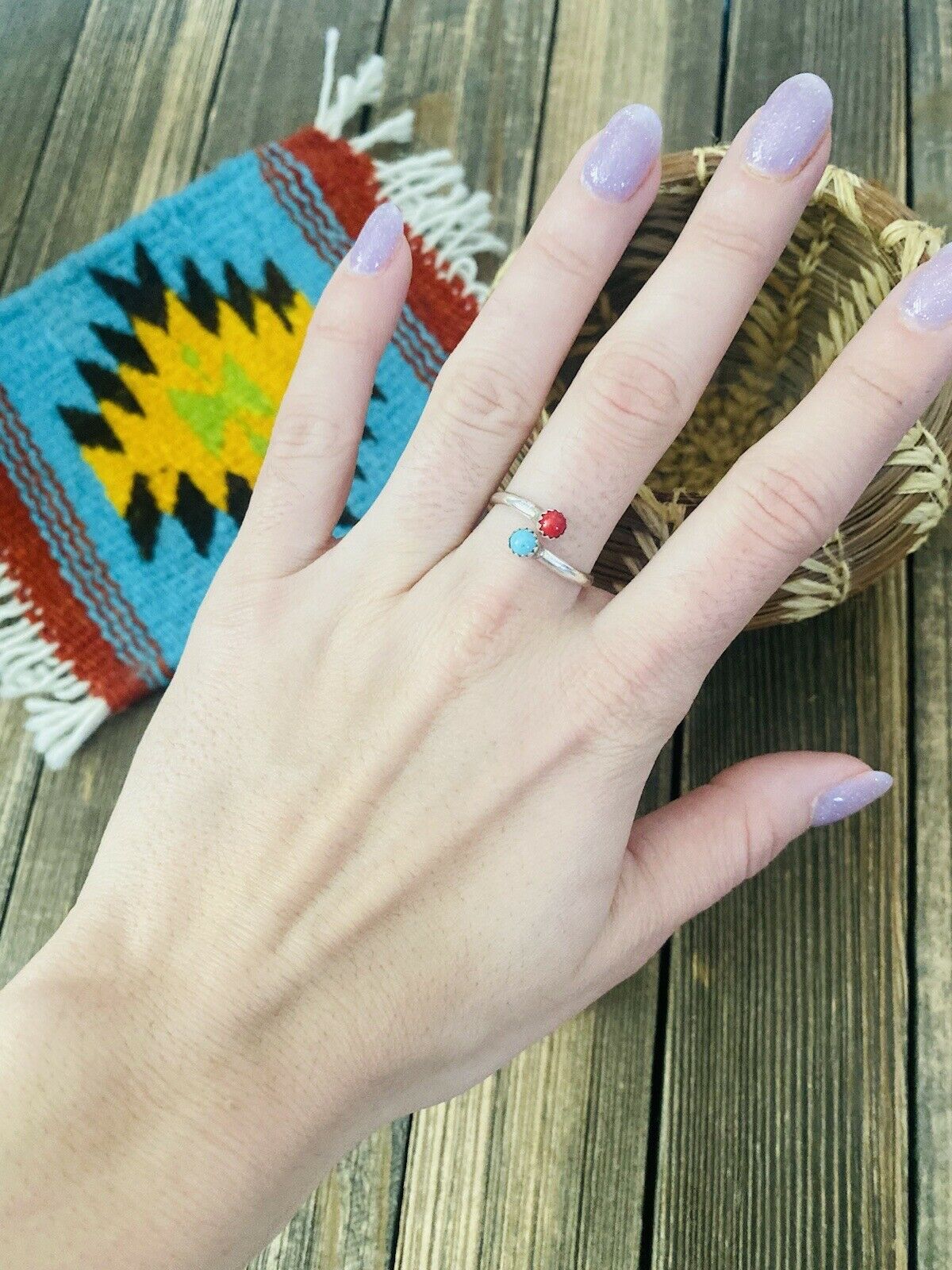 Handcrafted Sterling Silver, Coral & Turquoise Adjustable Ring