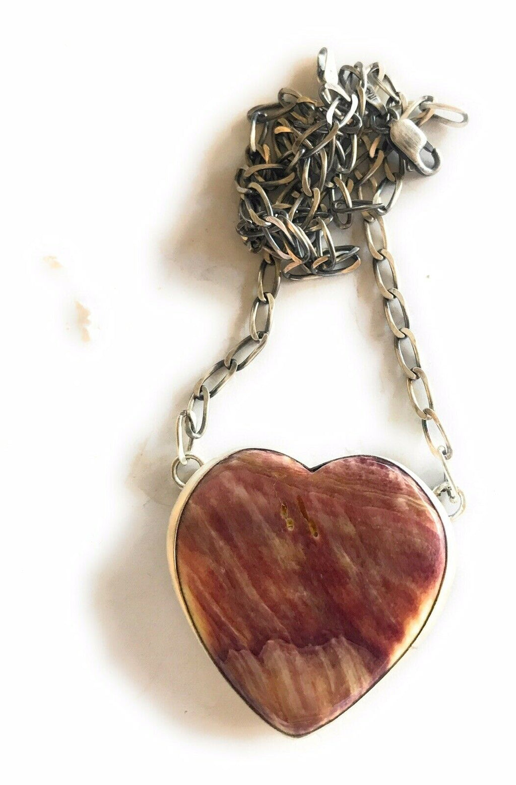 Handcrafted Purple Spiny And Sterling Silver Heart Necklace Signed
