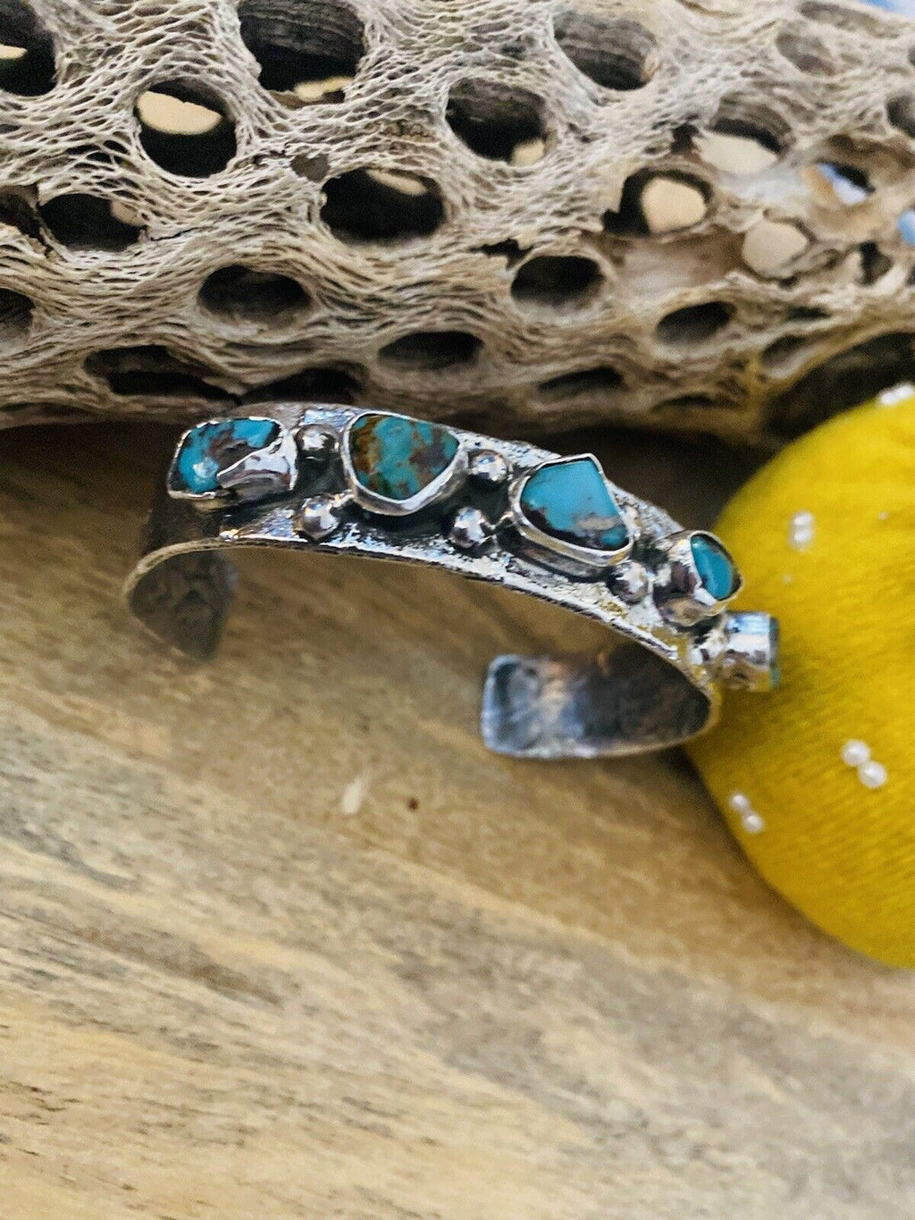 Handcrafted Turquoise & Sterling Silver Cuff Bracelet Signed NF
