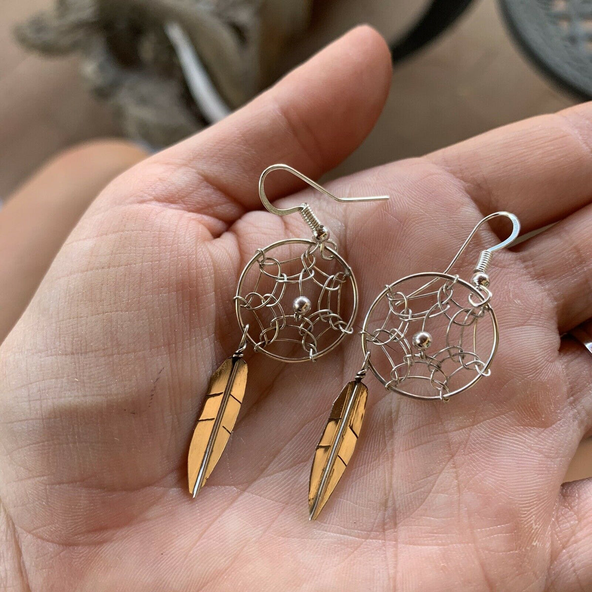 Handcrafted Sterling Silver Dream Catcher, Feather Dangle Earrings