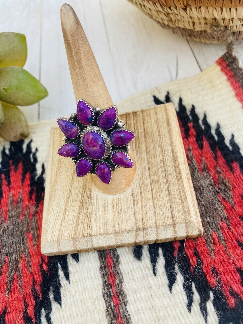 Handcrafted Sterling Silver & Purple Kingman Turquoise Cluster Ring