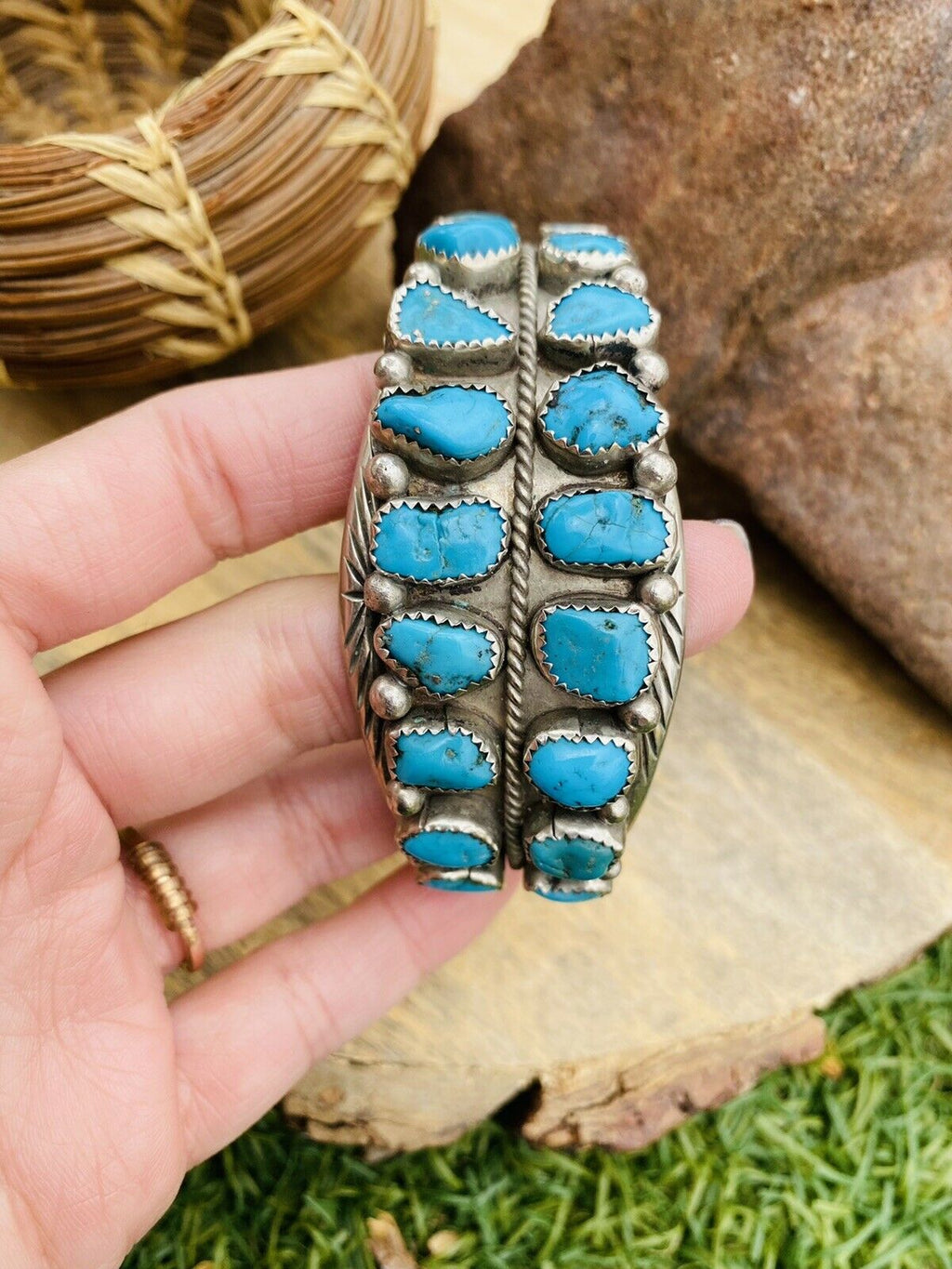 Handcrafted Vintage Turquoise & Sterling Silver Cuff Bracelet /