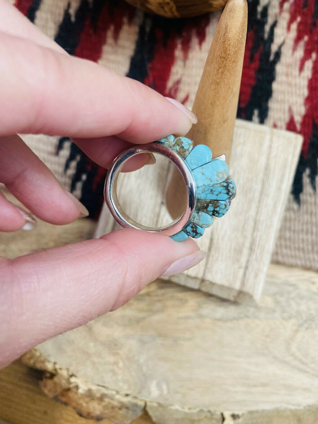 Handcrafted Turquoise & Sterling Silver High Rise Inlay Ring