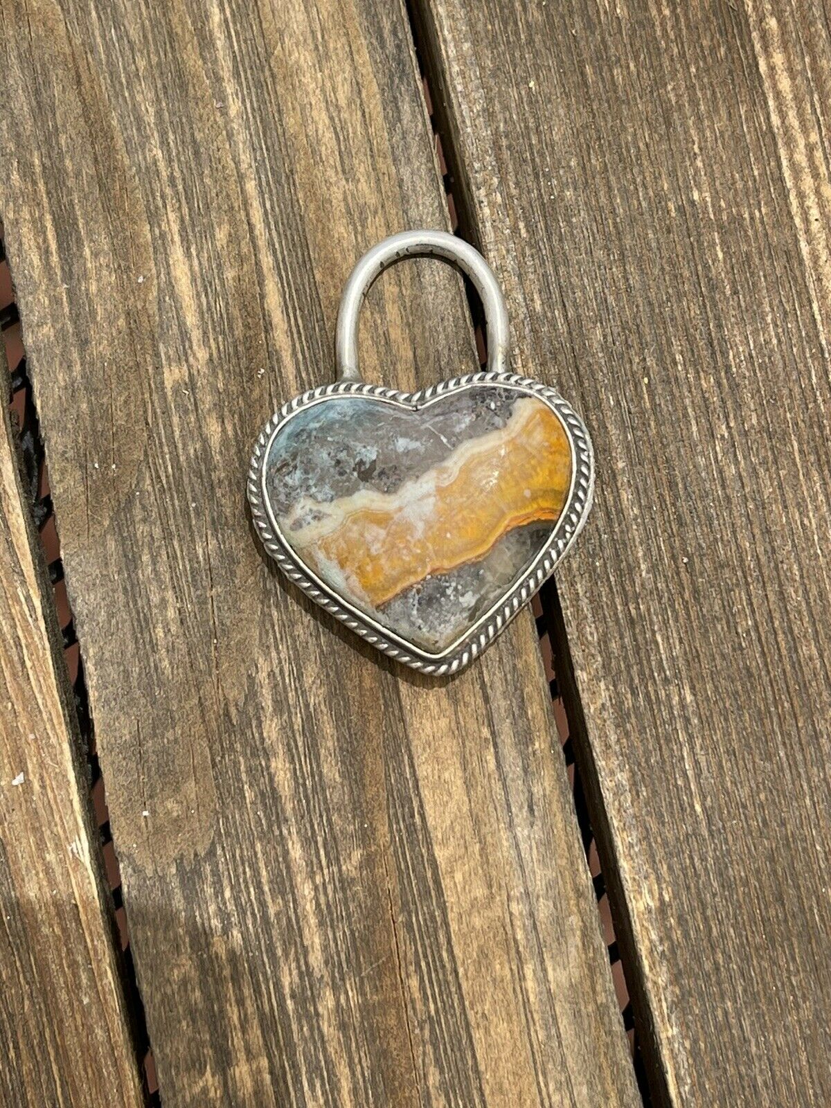 Handcrafted Bumblebee  & Sterling Silver Heart Pendant Signed