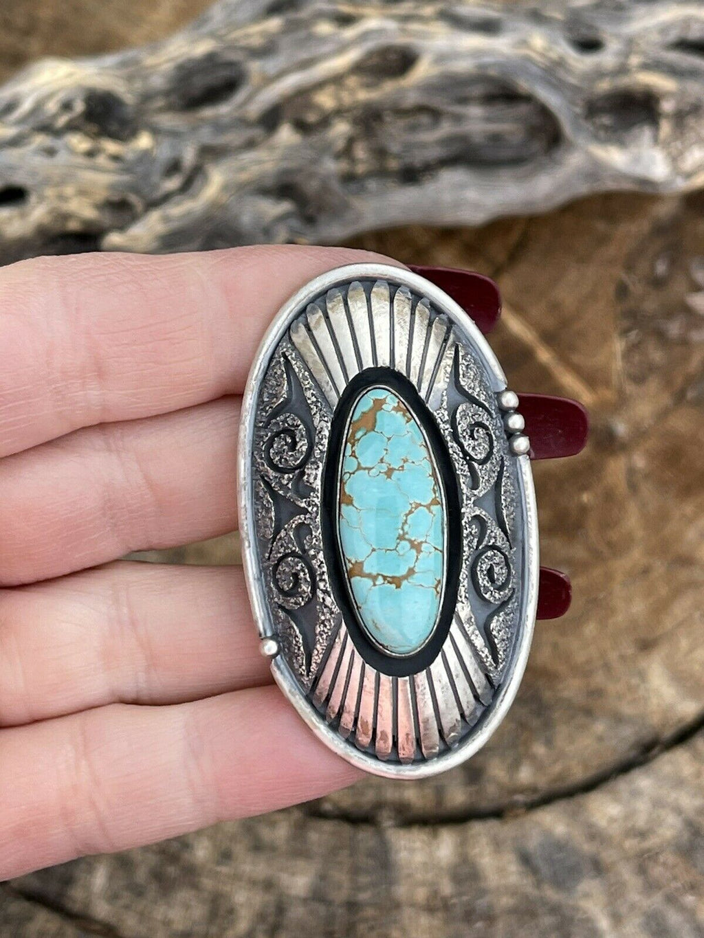 Handcrafted Number 8 Turquoise & Sterling Silver Statement Ring Size 8.5 Signed