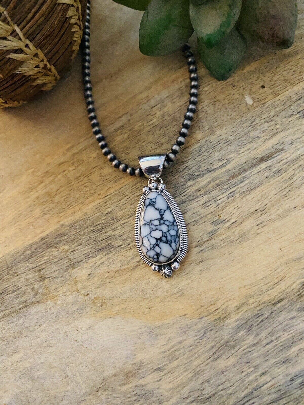 Handcrafted Sterling Silver & White Gibbsite Pendant