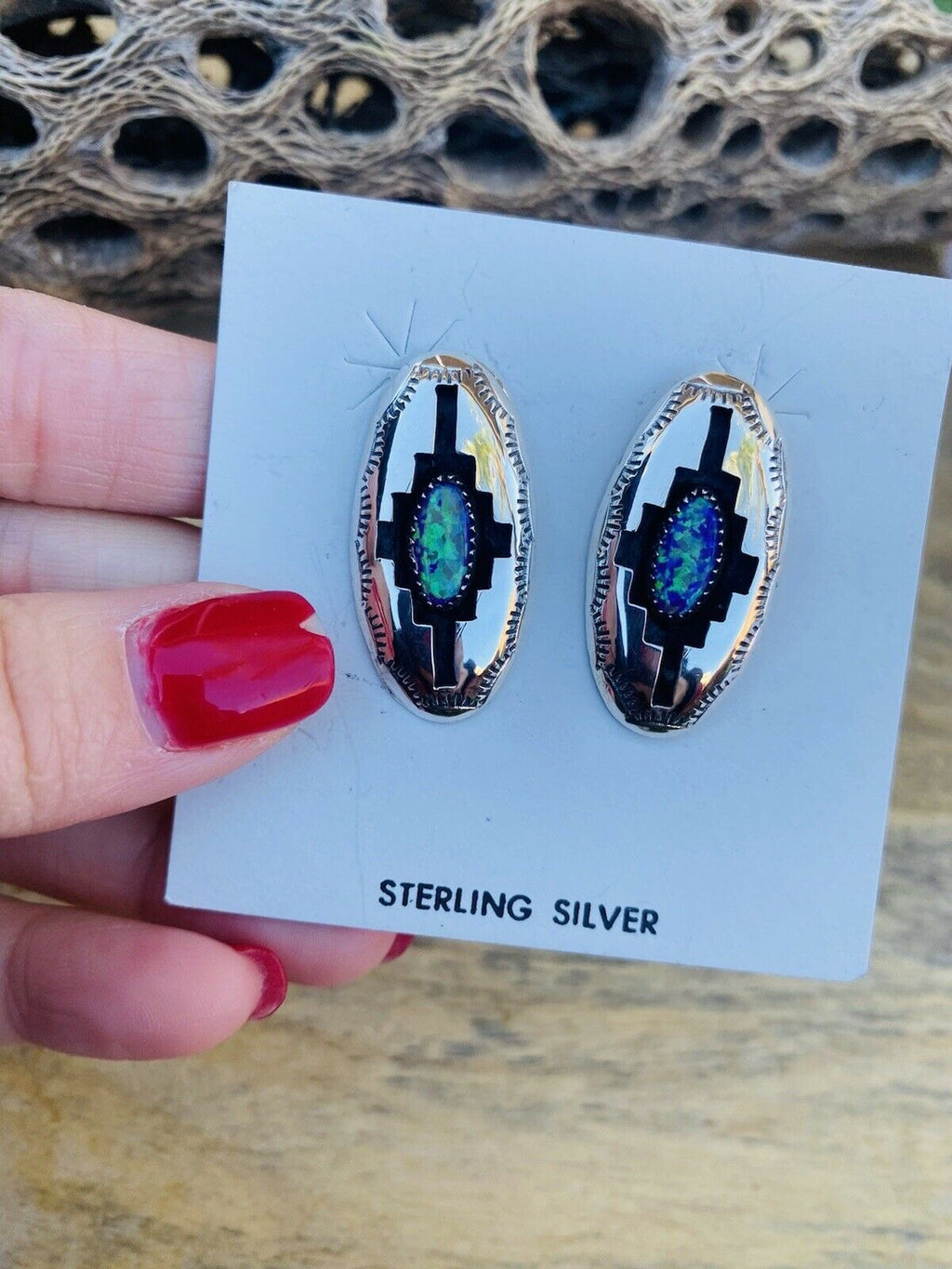 Handcrafted Purple Opal & Sterling Silver Shadow Box Post Earrings